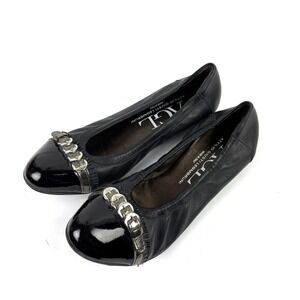 AGL Ballet Flats 40.5 Black Leather Cap Toe Attilio Giusti Leombruni Shoes 10.5